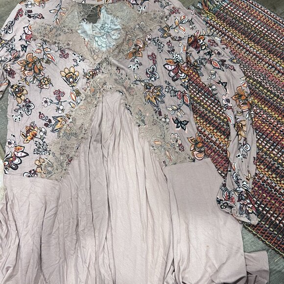 Gypsies & Moondust Pink Retro Floral Lace Peek A Boo Flowy Mini Dress L - Picture 5 of 15